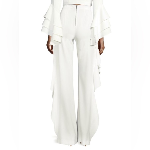 NWT! Alice + Olivia Estelle Ruffle Side Slit Pants- Off White size 4 - Picture 3 of 5